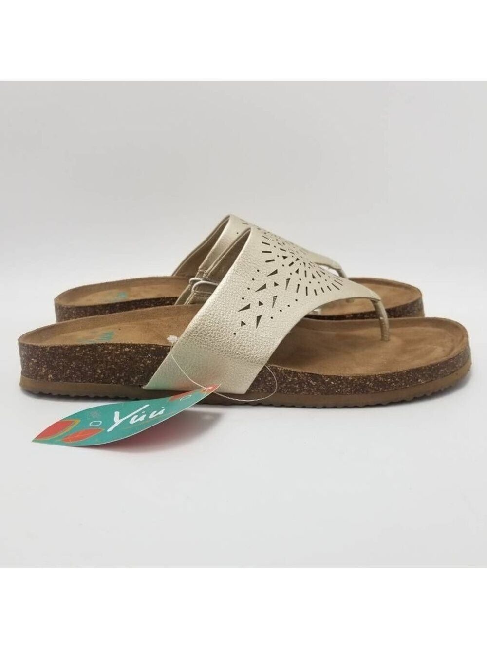 Yuu Womens Philis Footbed Thong Sandals Off White Laser Cut Slip On 11 M New